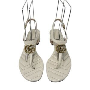 Gucci Marmont GG Mystic White Matelasse Block Heel Sandals Size 39.5